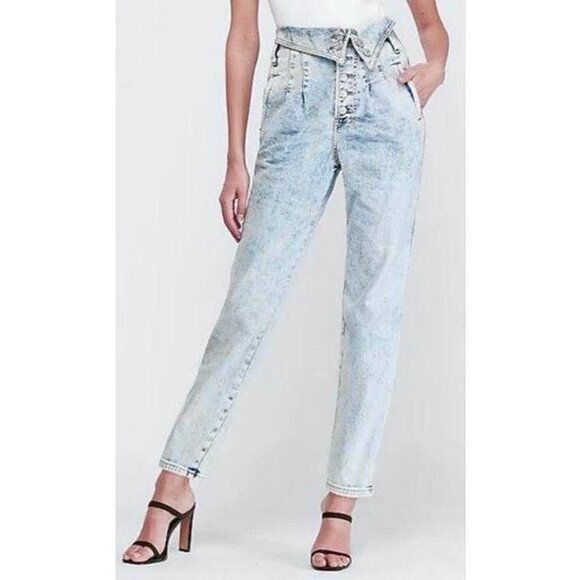 Express Foldover Waist Super High Rise Ankle Jeans - Picture 1 of 6